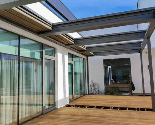 Zadaszenie tarasu o powierzchni ponad 49 m2 – pergola Perla – realizacja Dolnośląskie (okolice Wrocławia)