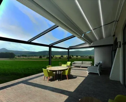 Pergola Iberis z ukośnym, rozsuwanym dachem z tkaniny PCV