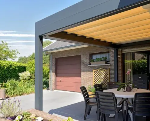 Pergola Perla wyposażona w rozsuwany dach z tkaniny PCV